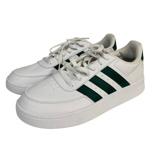 New In Box Adidas Mens Size 11 Breaknet 2.0 White Faux Leather Green Strip Shoes